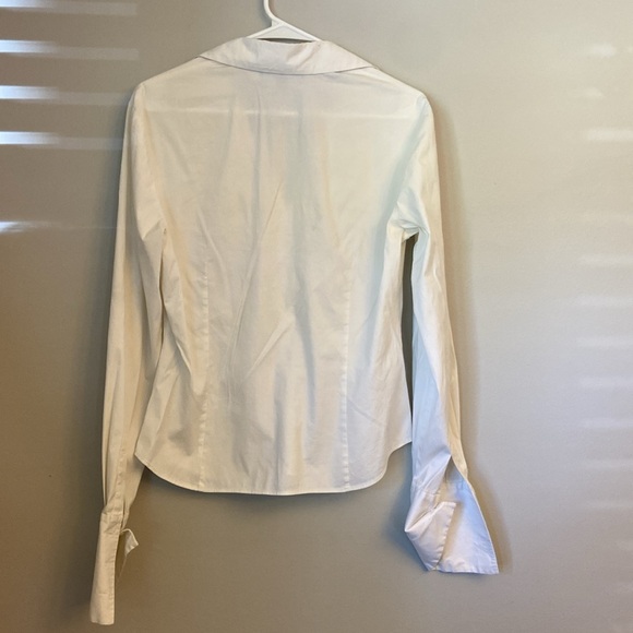 Lafayette 148 New York White Ruched Front Button Hook Collar Shirt Sz 8 - Picture 3 of 6